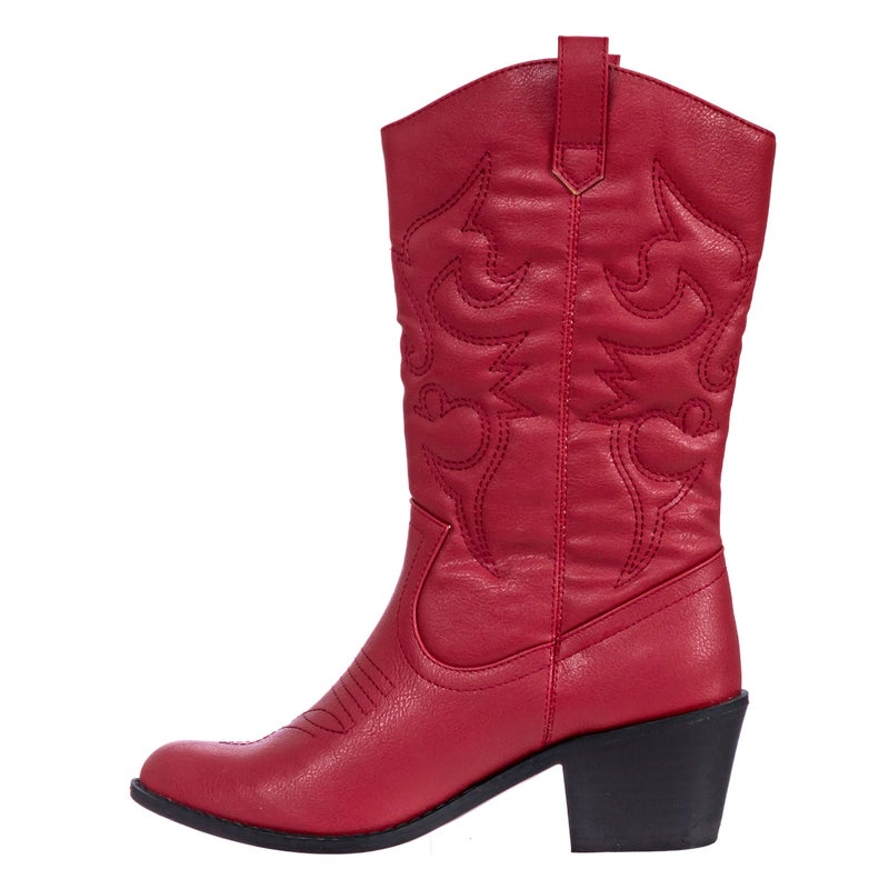 Charles Albert Womens Embroidered Modern Western Cowboy Boot, Red, 6 - Image 4